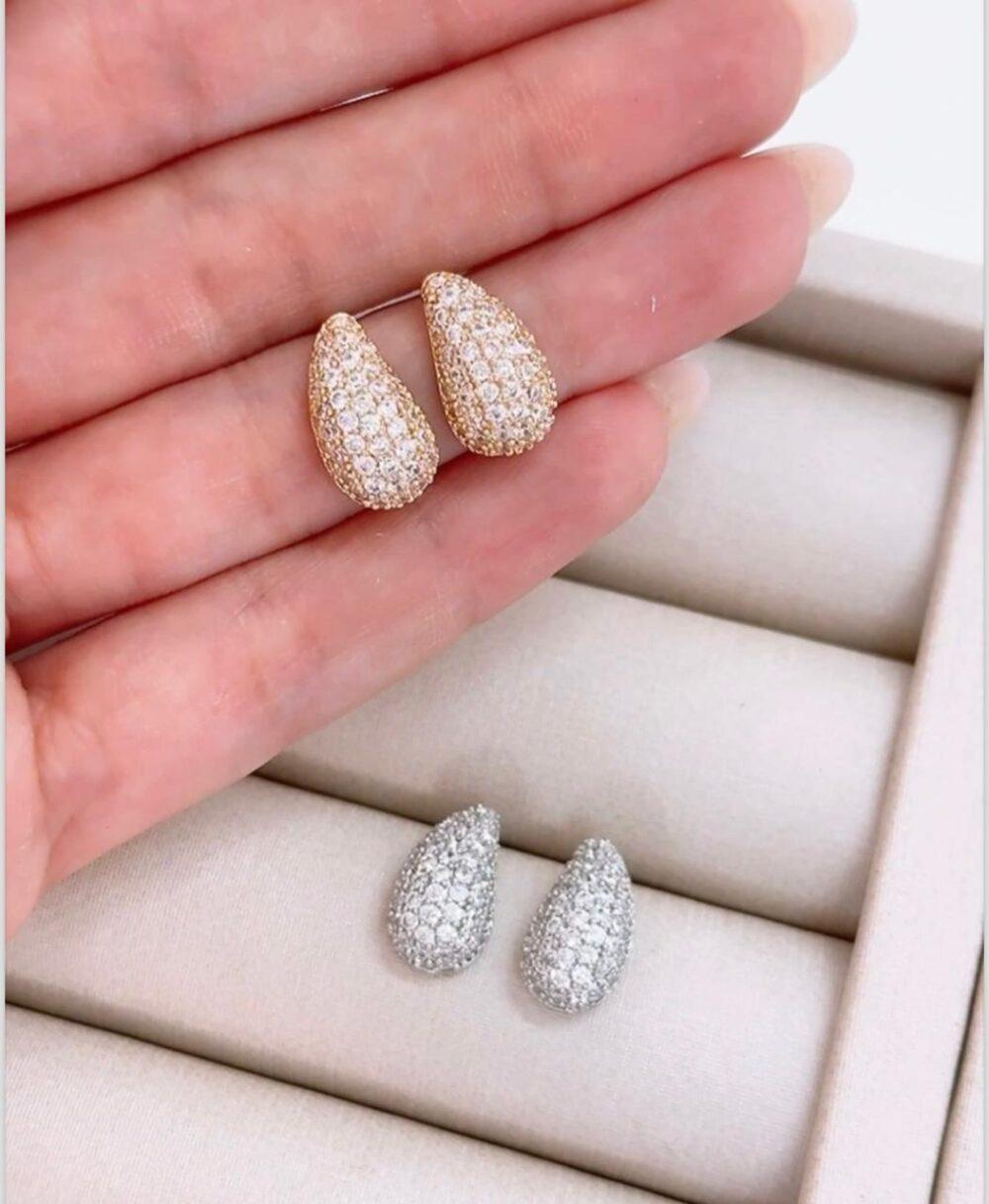 Brinco Gota Cravejada M Banho Ouro